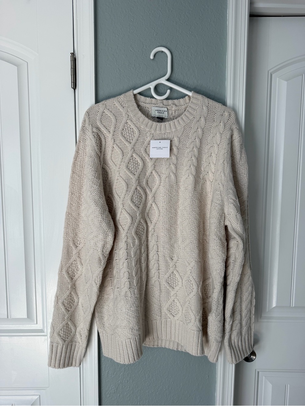 American Eagle Soft Cream Cable Knit Pullover
